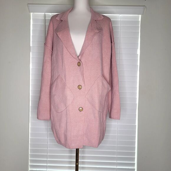 Merokeety Sweaters - MEROKEETY Blush Long Sleeve‎ Open Front Button Lapel Cardigan Glinda Size L NWT